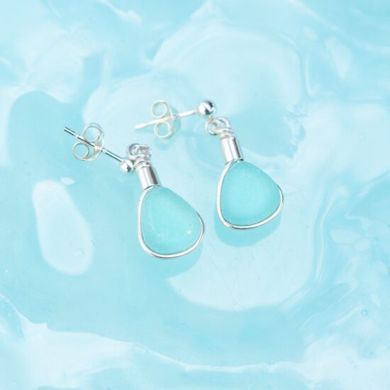 Sea Glass stud earrings - aqua