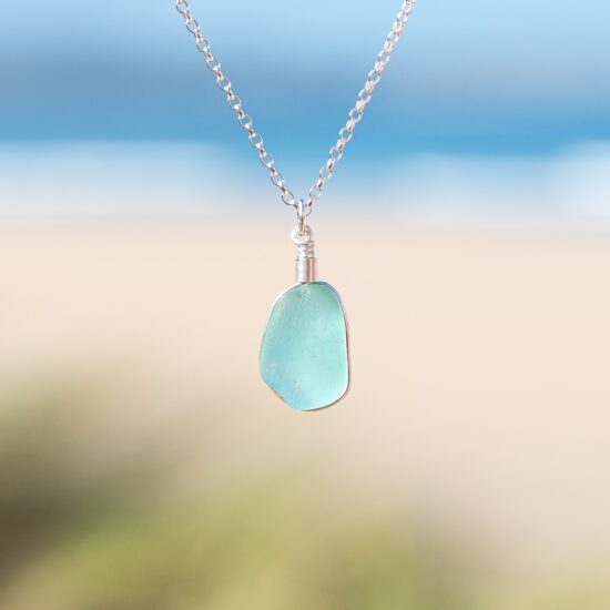 Sea glass pendant aqua