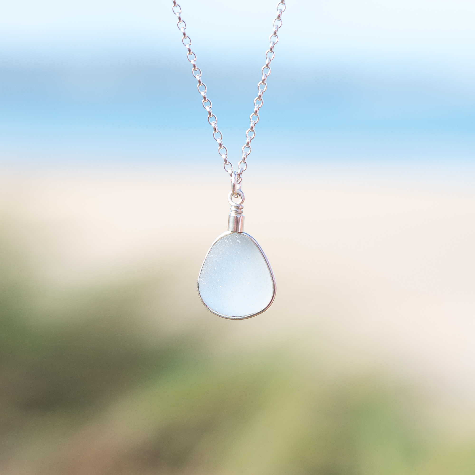 Sea glass pendant white
