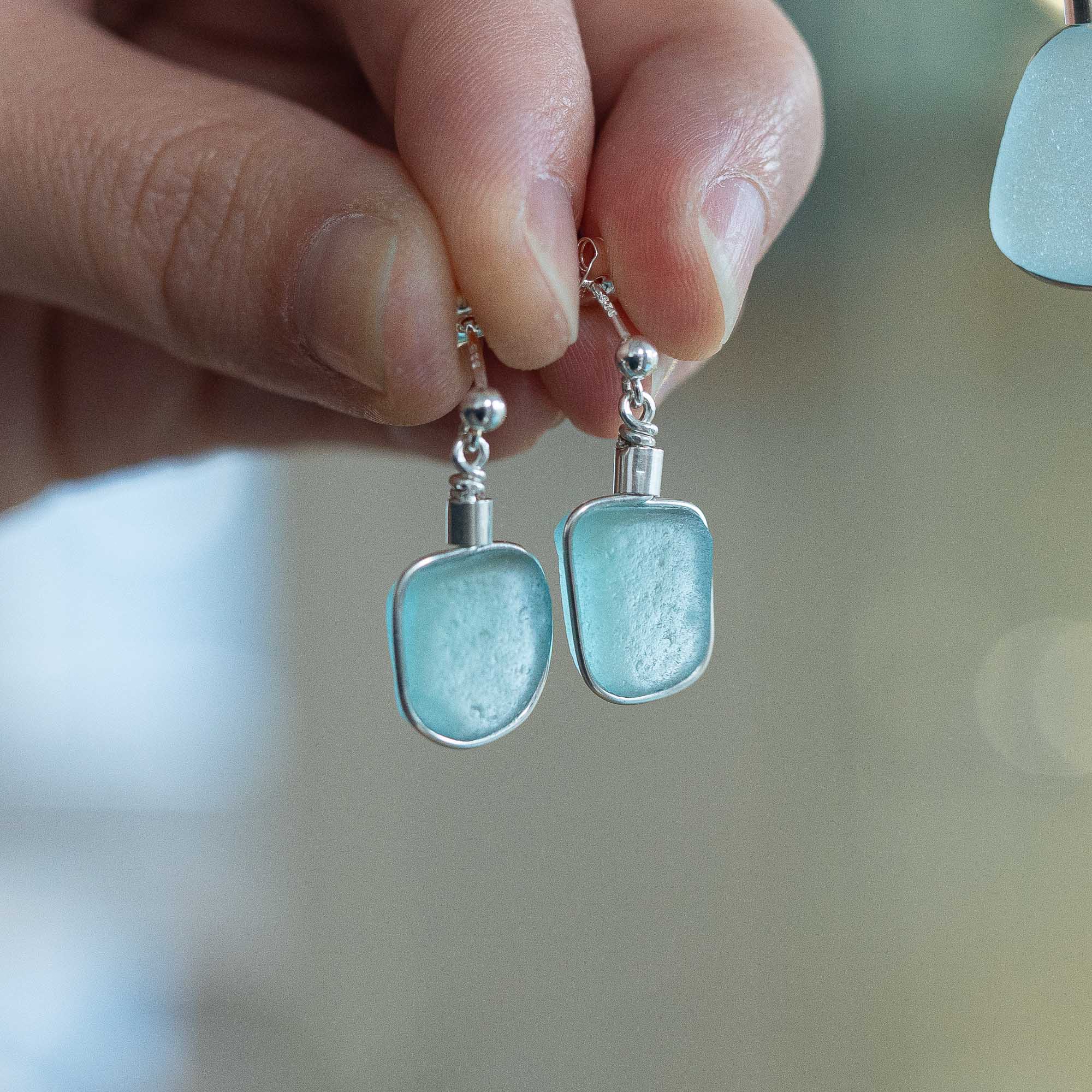Sea glass stud earrings pale aqua - Image 4