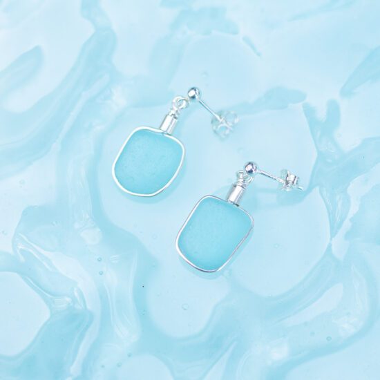 Sea glass stud earrings pale aqua