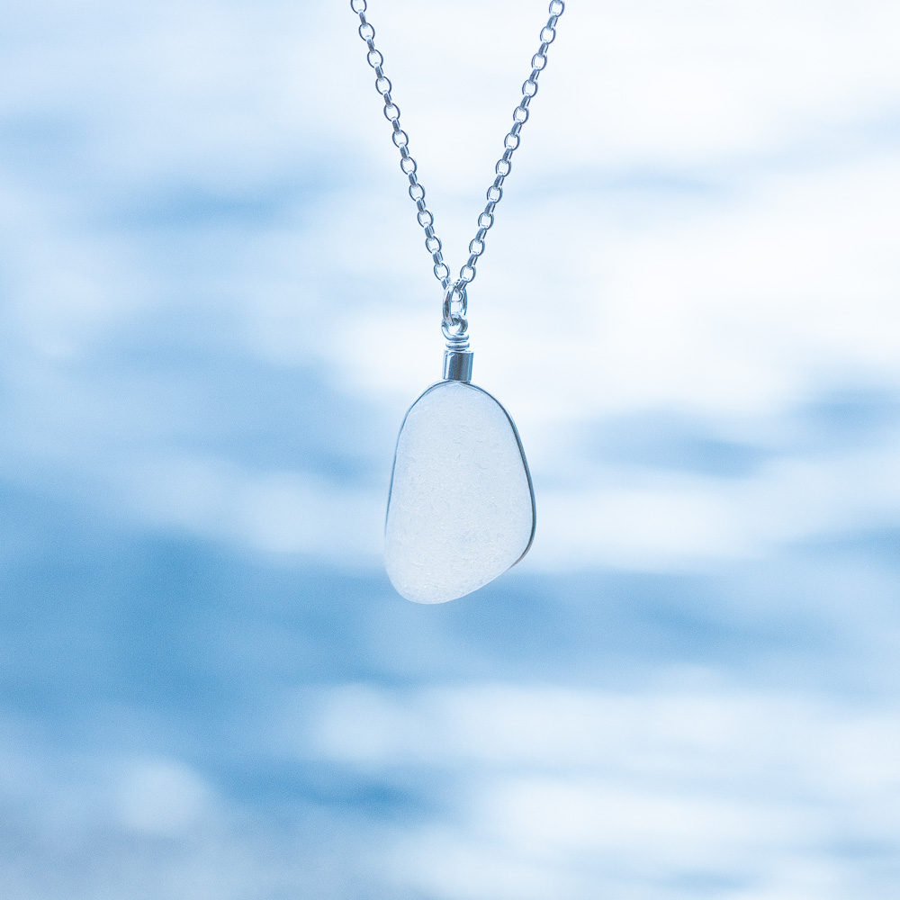 Sea glass pendant white