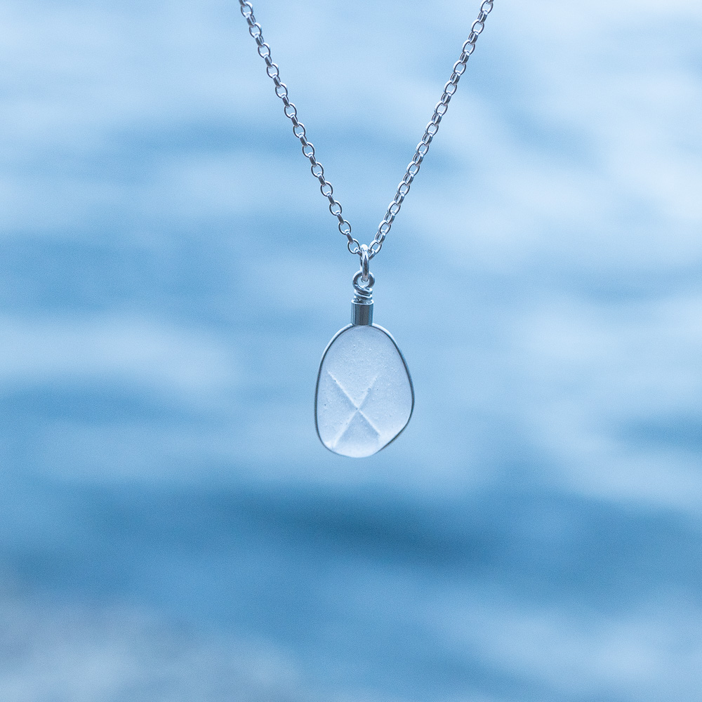 Sea glass pendant white textured