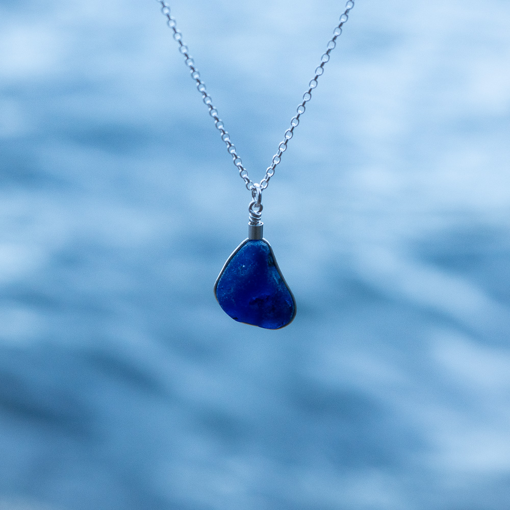 RARE FIND - Sea glass pendant cobalt blue