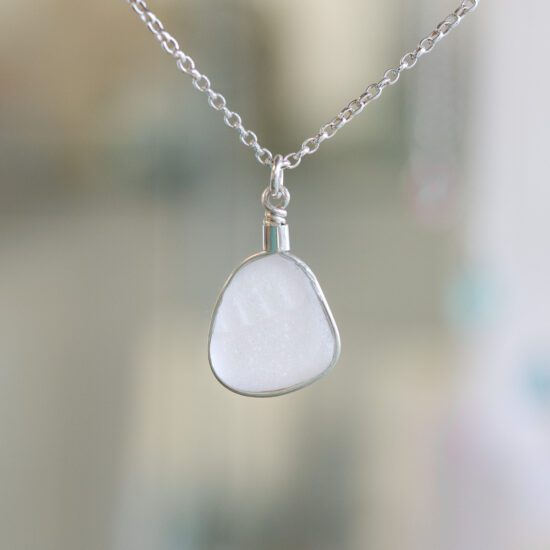 Sea glass pendant - white