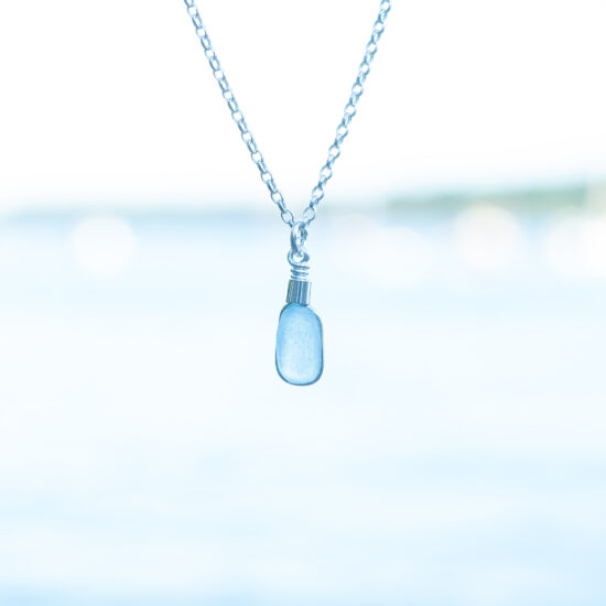 Sea Glass Pendant Cornflower Blue Rare - Image 4