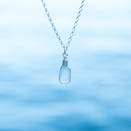 Sea Glass Pendant Cornflower Blue Rare - Image 3