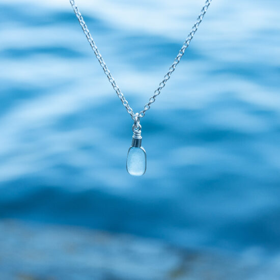 Sea Glass Pendant Cornflower Blue Rare - Image 2