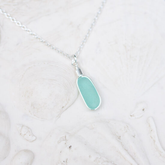 Sea glass pendant bright aqua