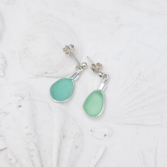 Sea Glass Stud Earrings - Teal - Image 2