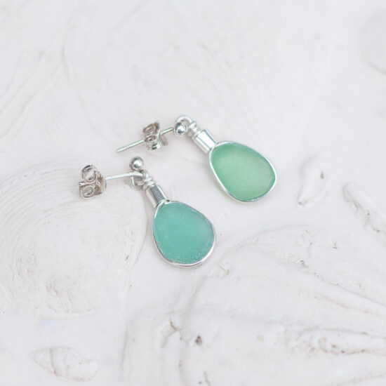 Sea Glass Stud Earrings - Teal