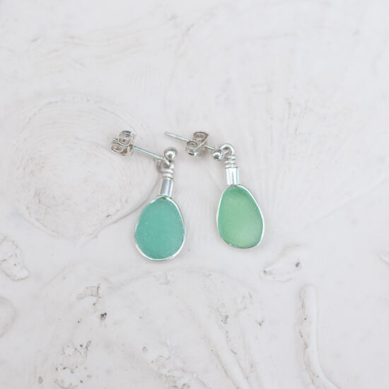 Sea Glass Stud Earrings - Teal - Image 3