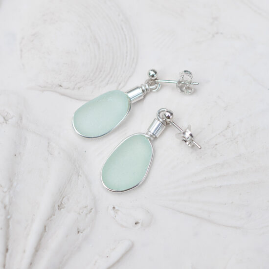 Sea Glass Stud Earrings - Aqua