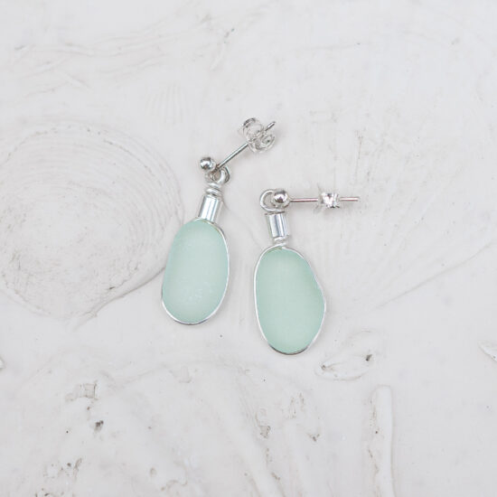 Sea Glass Stud Earrings - Aqua - Image 2