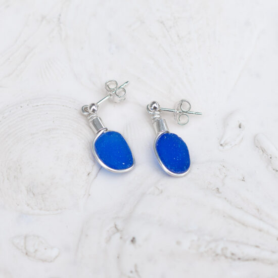 Sea Glass Stud Earrings - Cobalt Blue - Image 2