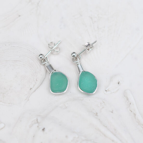 Sea Glass Stud Earrings - Teal - Image 2