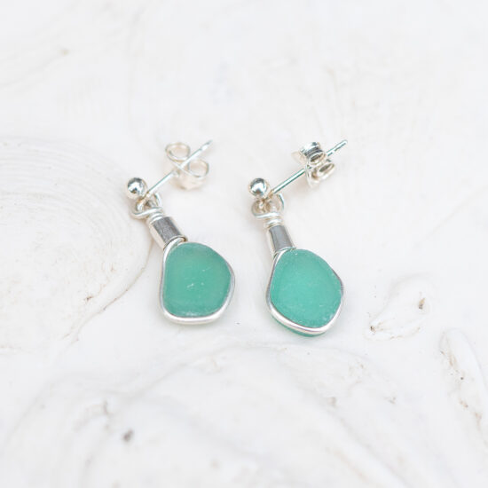 Sea Glass Stud Earrings - Teal - Image 3