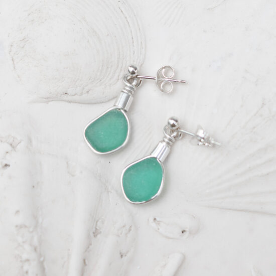 Sea Glass Stud Earrings - Teal