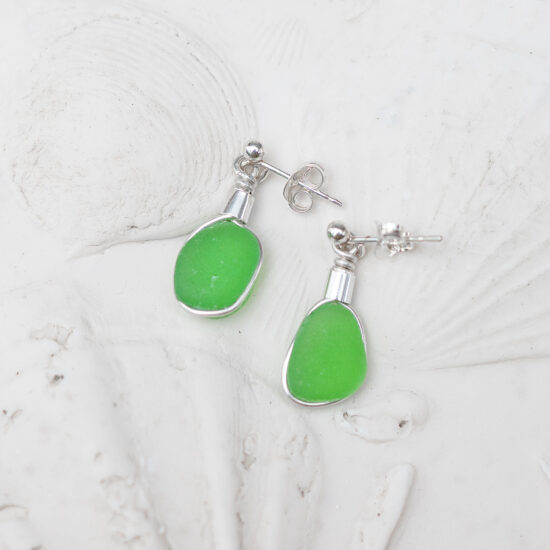 Sea Glass Stud Earrings - Green - Image 2