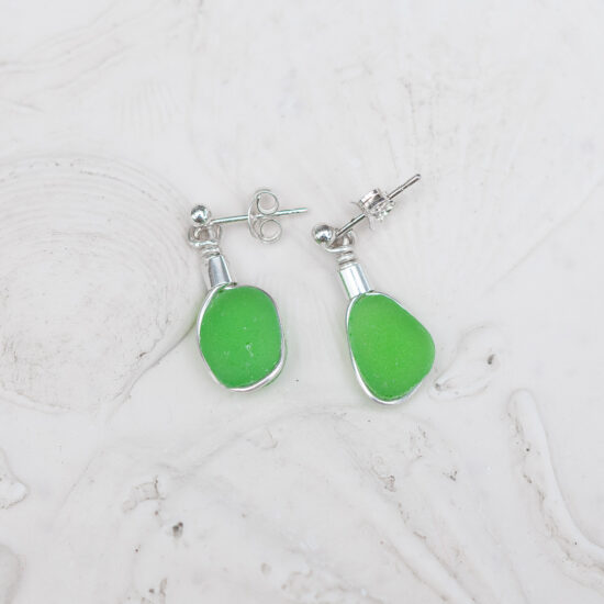 Sea Glass Stud Earrings - Green