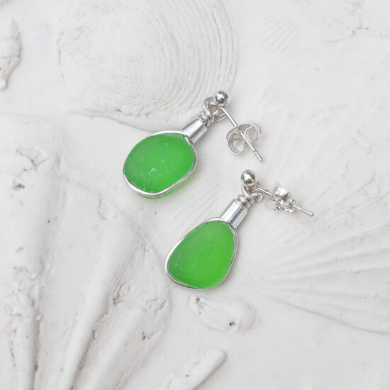 Sea Glass Stud Earrings - Green - Image 3