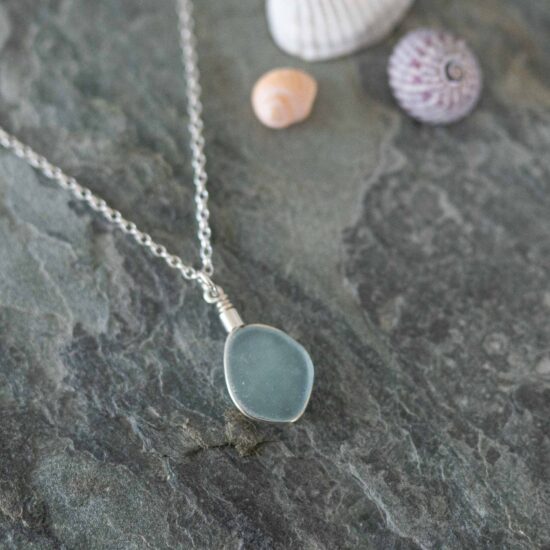 RARE FIND - Sea glass pendant pale blue grey