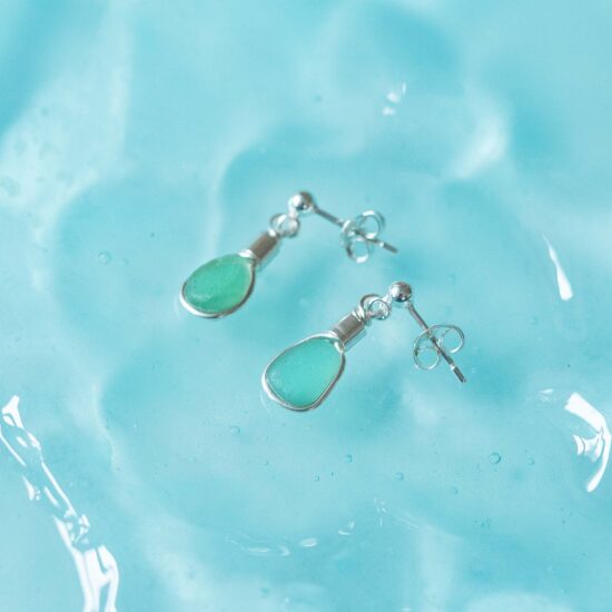 Sea glass stud earrings sea foam green - Image 5