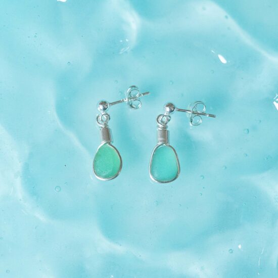 Sea glass stud earrings sea foam green