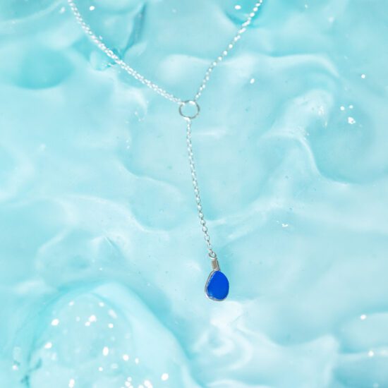 RARE FIND Sea Glass Lariat Bright Cobalt Blue