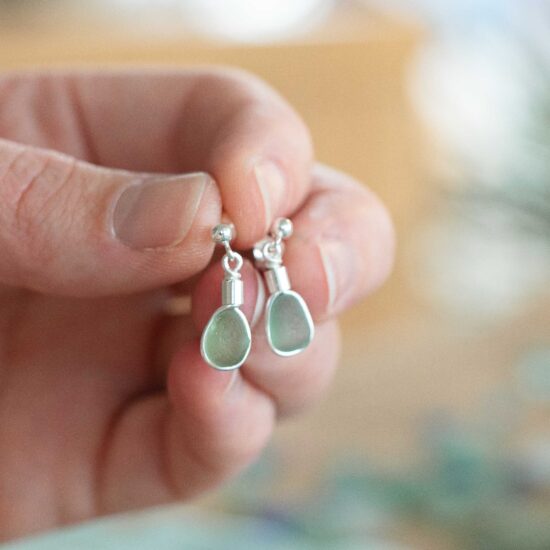 Sea glass stud earrings sea foam green - Image 6