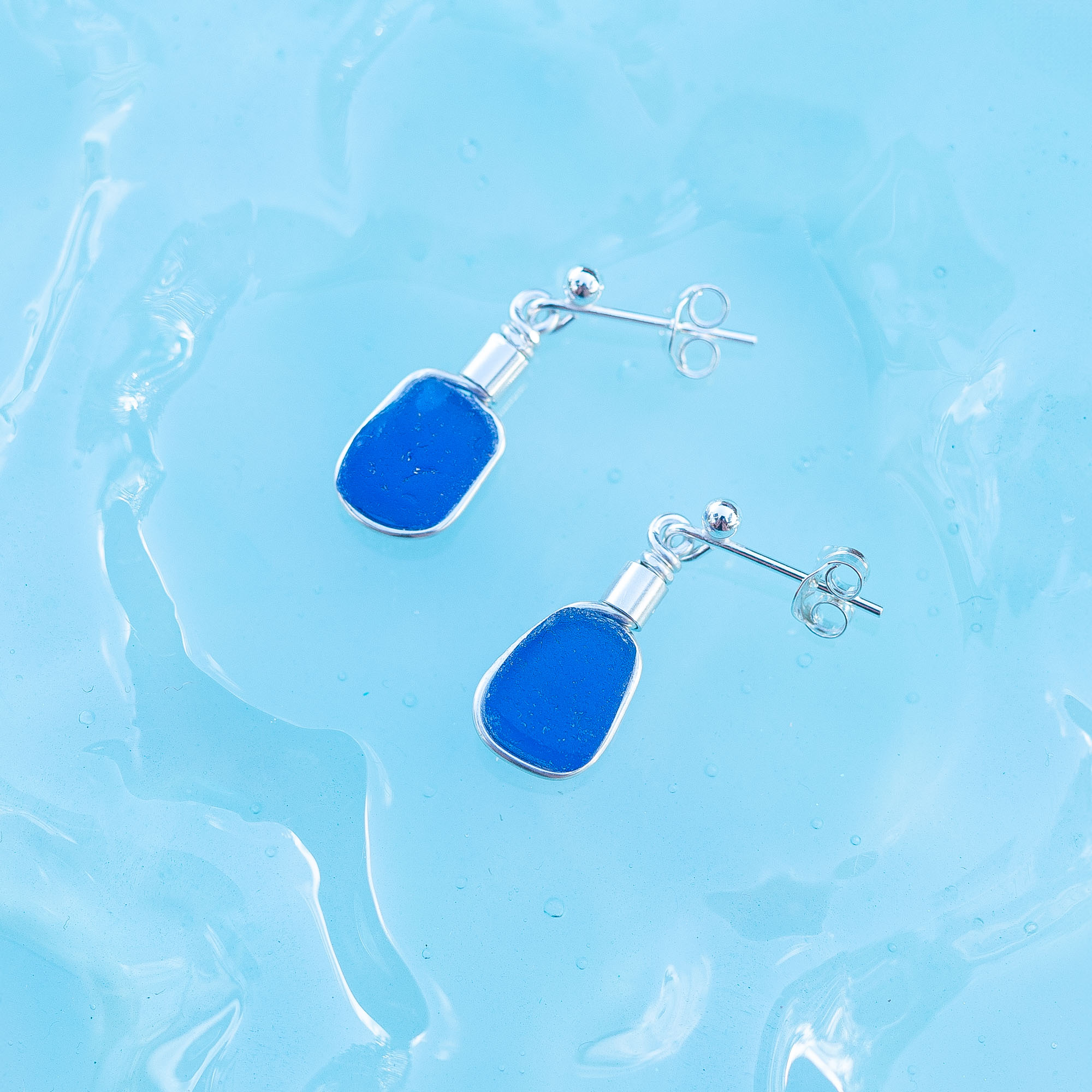 RARE FIND - sea glass stud earrings blue