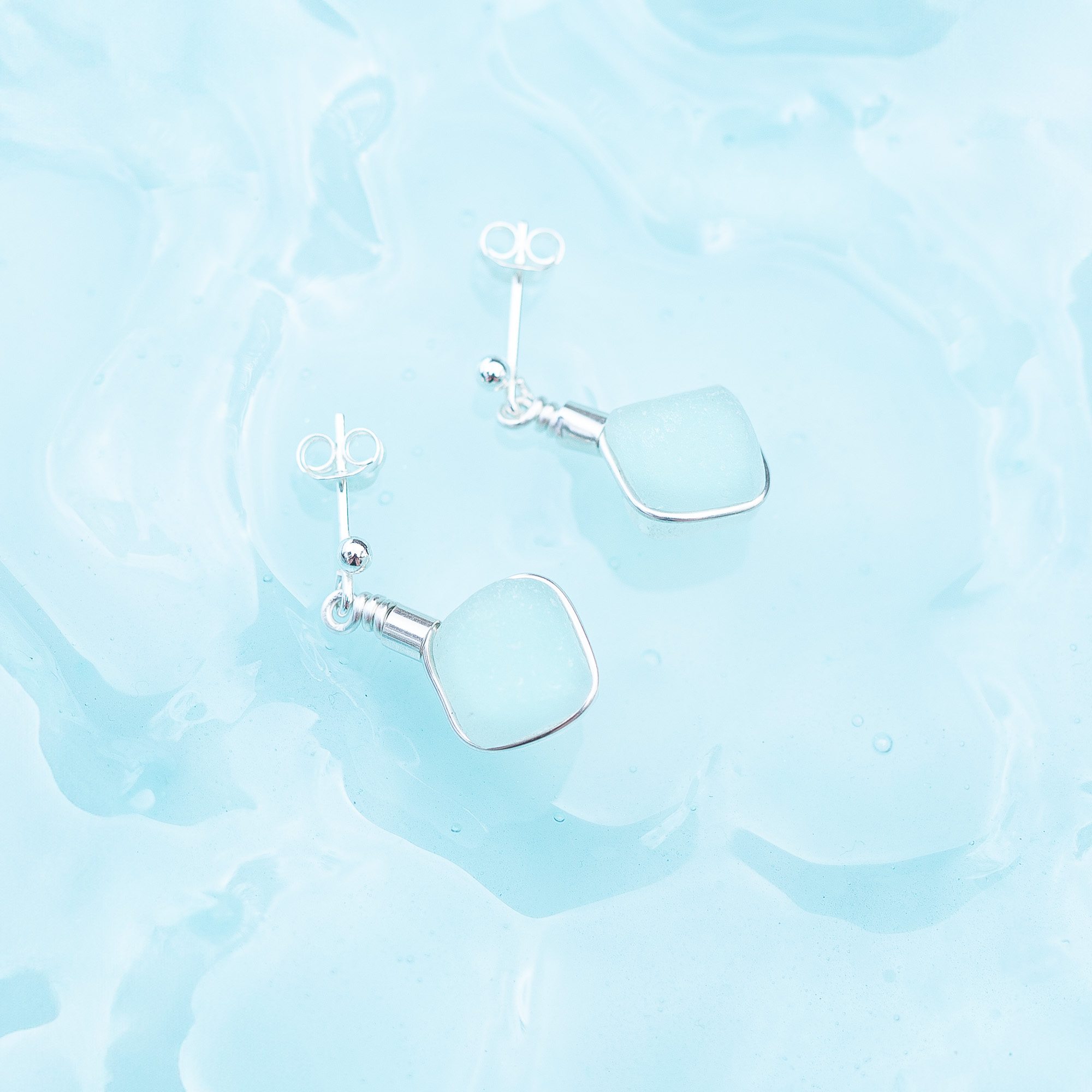 Sea glass stud earrings pale aqua - Image 5