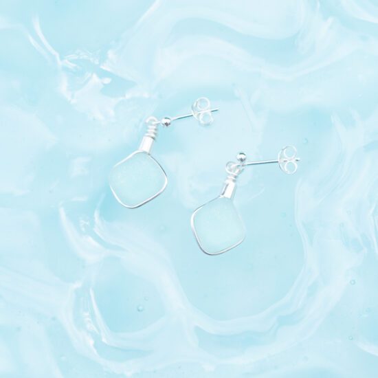 Sea glass stud earrings pale aqua