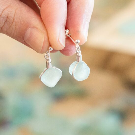 Sea glass stud earrings pale aqua - Image 2