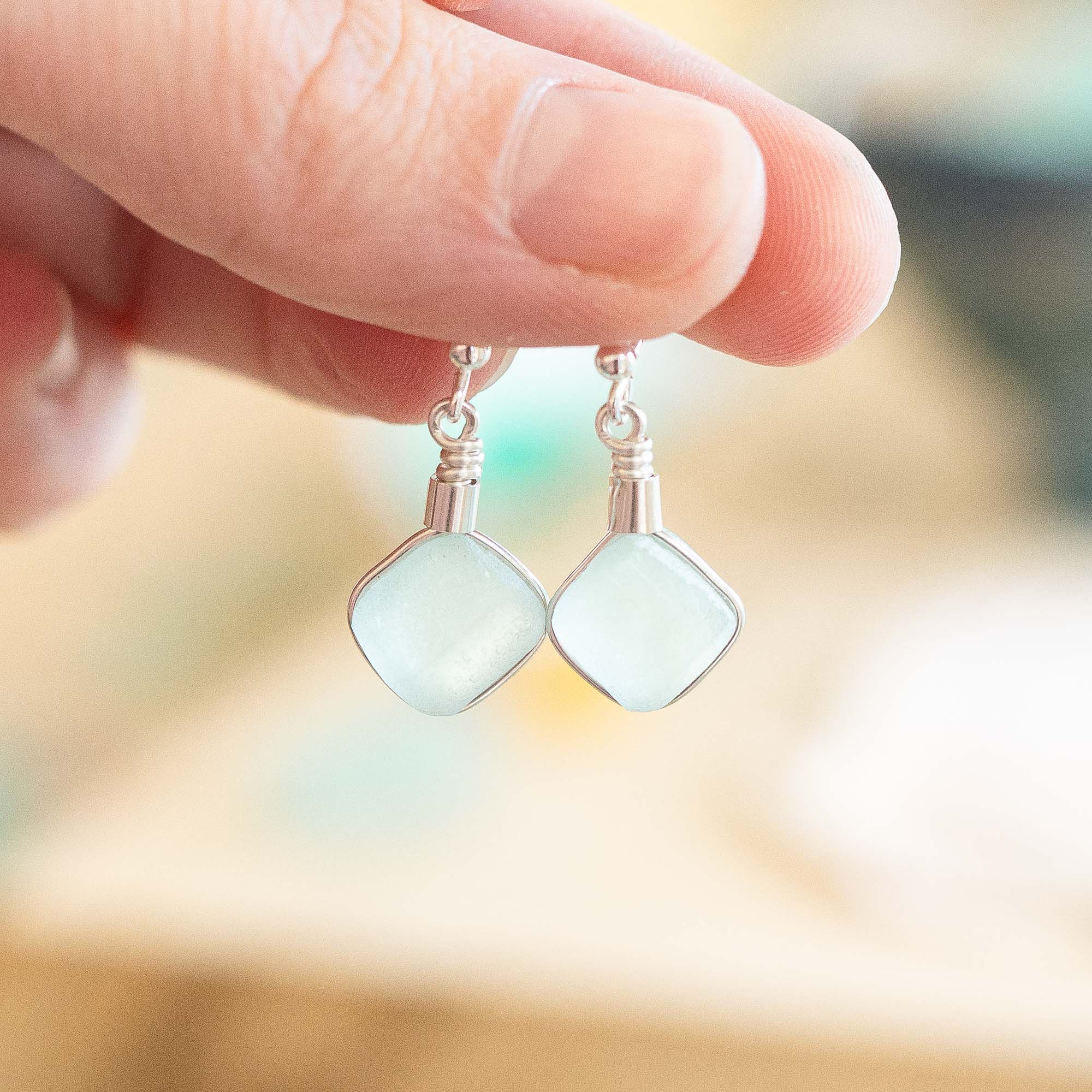 Sea glass stud earrings pale aqua - Image 6