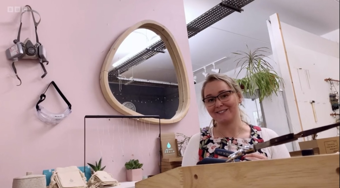 Sadie Jewellery designer making jewellery in Cornwall studio during Escape to the Country filming