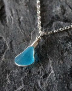 Sea Glass pendants sterling silver cornwall Newquay handmade beachcombed surf jewellery aqua belcher chain 14" 16" 18" 20" 22" sand waves ocean beach mermaid boho recycled bohemian womens girls plastic free handmade recycled