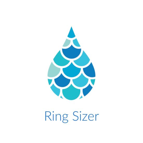 Sadie Jewellery logo with a ring sizer displayed underneath, Silver jewellery brand inspired by the ocean