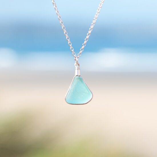 Sea glass pendant aqua